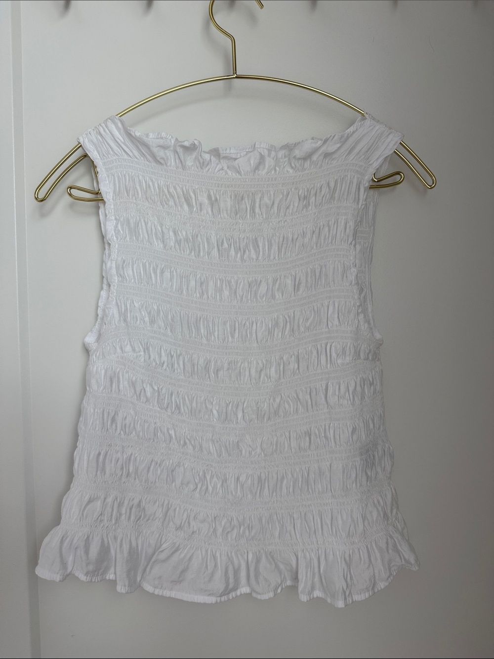 Women’s White Smocked Ruffle Tank Top